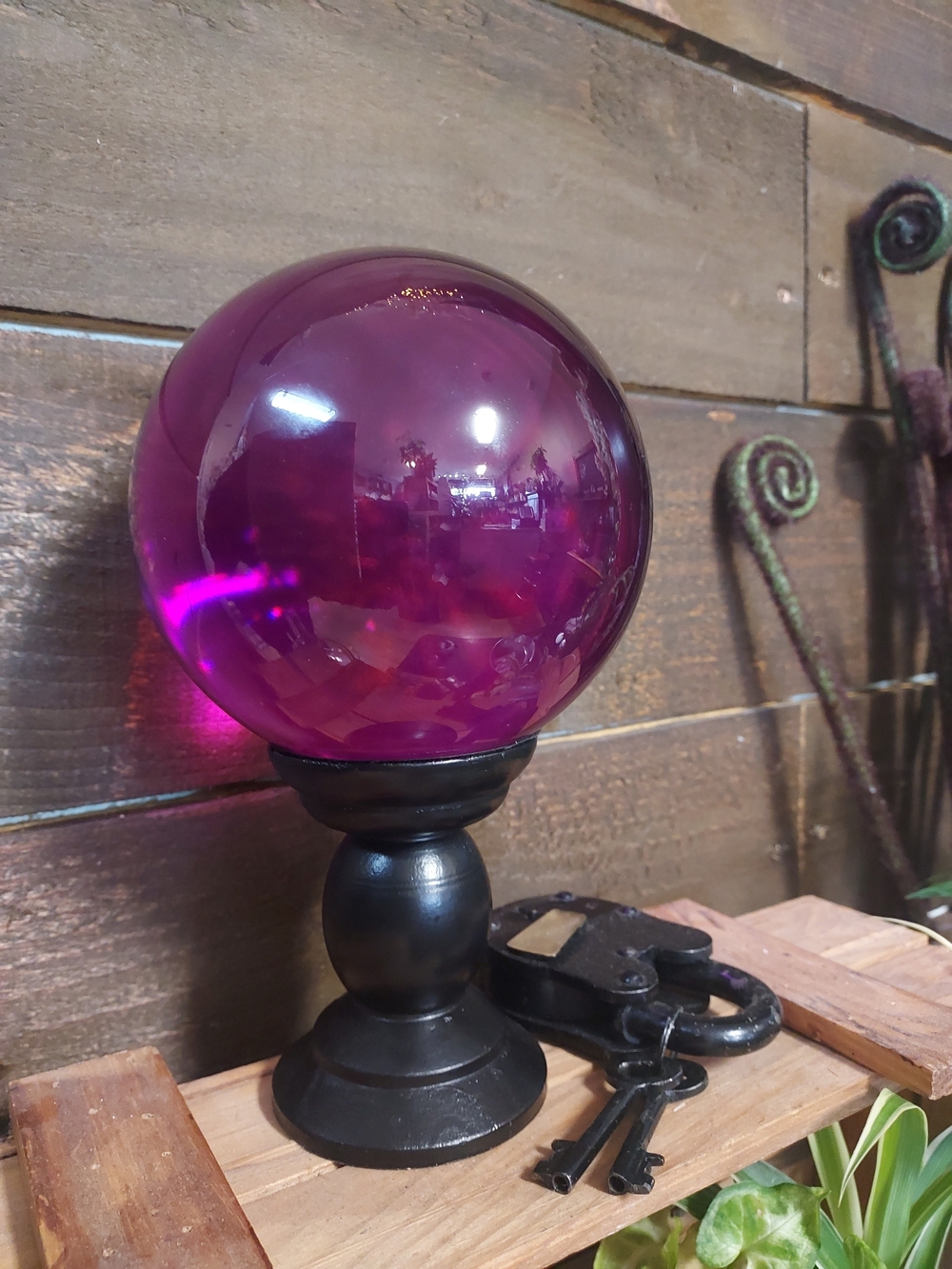 Decorative Purple Gazing Globe on Black Stand - Home Accent